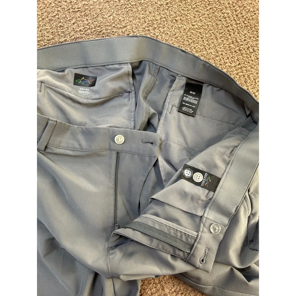 Greg Norman Shark Mens Golf Pants 35x32 Gray Blue Performance Stretch Flat Front